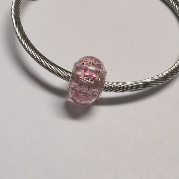 Clear Pink Glittery Charm for‎ Pandora Style Bracelet - Picture 1 of 4